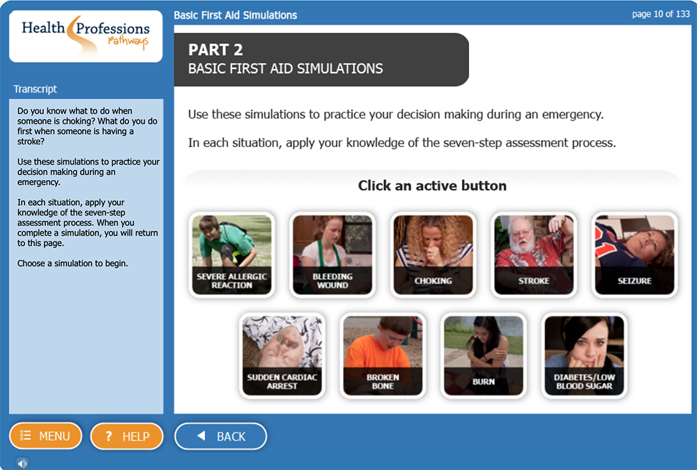 screenshot from Basic First Aid eLearning Simulation
